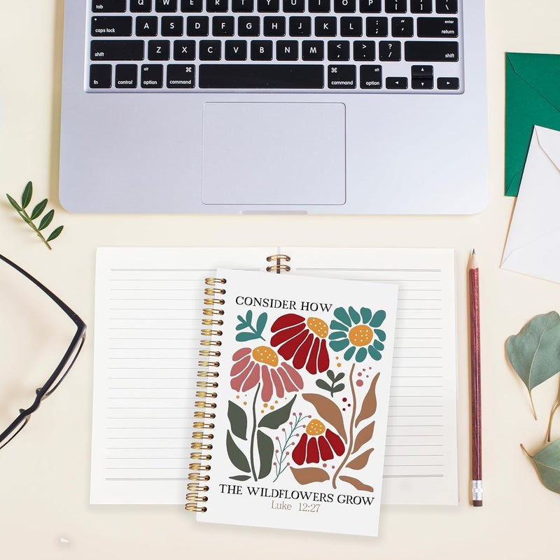 BearCake Boho Floral Christian Notebook Journal, Inspirational Christian Gifts for Women, Luck 12:27 Bible Religious Journal for Women, Flower Scripture Hardcover Spiral Notebook 5.5x8.3 - Image 3